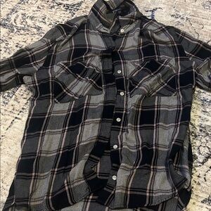 Express Black and White Plaid Button Down Shirt